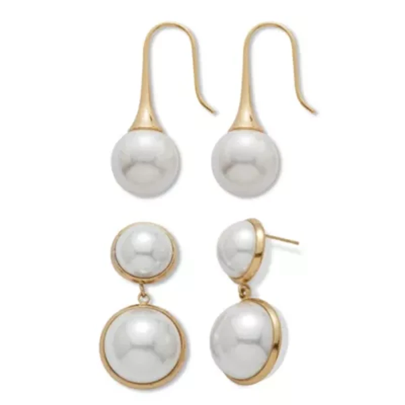 Freshwater-Cultured Pearl Gold Ion-Plated Stainless Steel Drop Earring Set