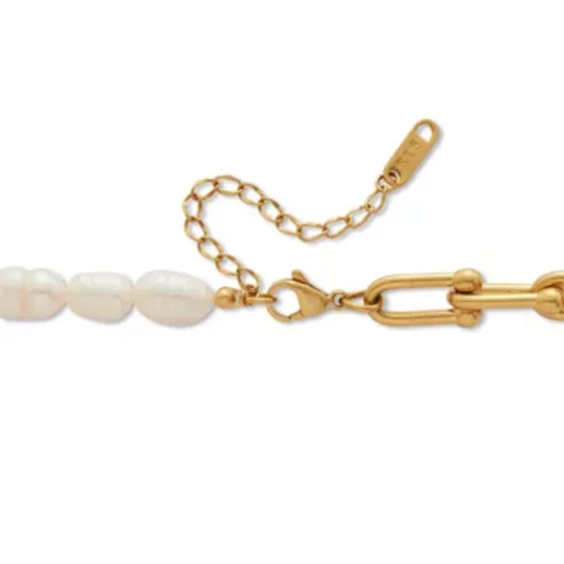 Pearl Gold-Ion Plated Stainless Steel Necklace 16-inch