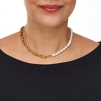 Pearl Gold-Ion Plated Stainless Steel Necklace 16-inch