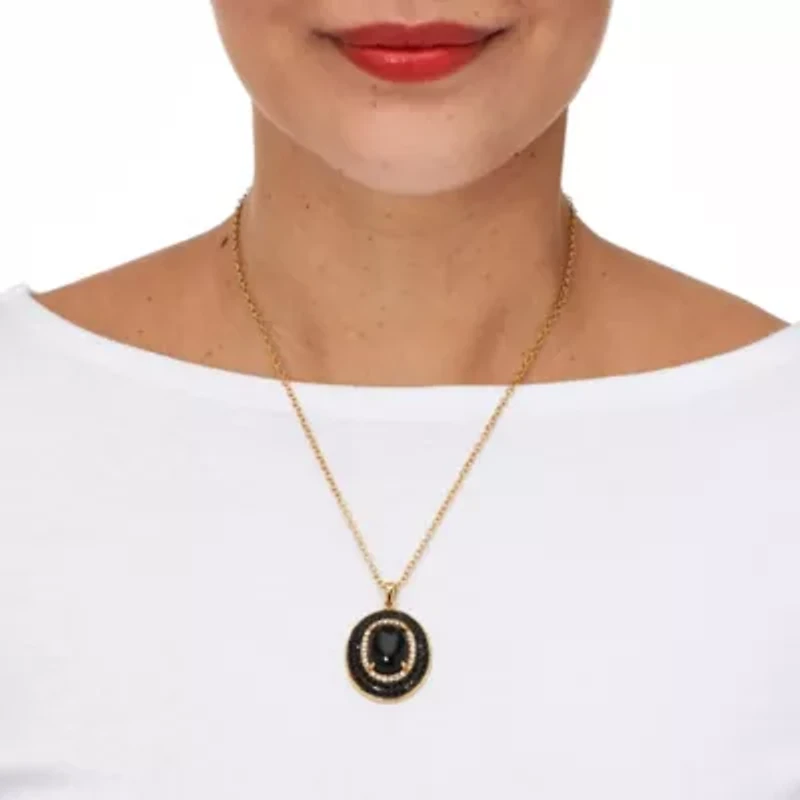 2.58 TCW Oval Genuine Onyx and Cubic Zirconia Gold-Plated Pendant 20 inch