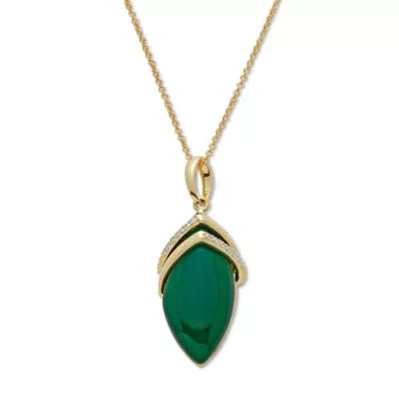 .15 TCW Genuine Agate and CZ Pendant Necklace 14k Gold-Plated 18-20 inches