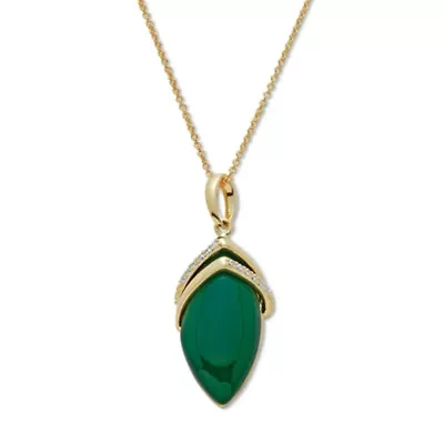 .15 TCW Genuine Agate and CZ Pendant Necklace 14k Gold-Plated 18-20 inches