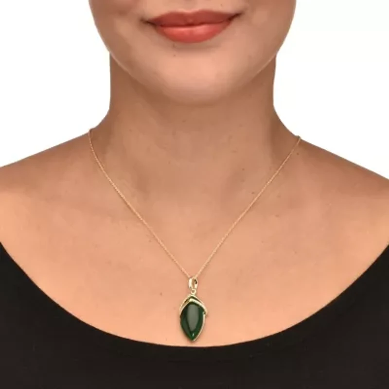 .15 TCW Genuine Agate and CZ Pendant Necklace 14k Gold-Plated 18-20 inches