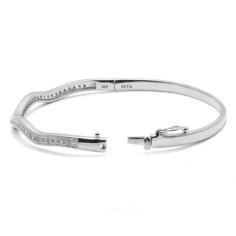 .11 TCW Diamond Sterling Silver Curvy Bangle Bracelet 7.5 Inches