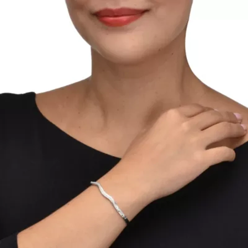 .11 TCW Diamond Sterling Silver Curvy Bangle Bracelet 7.5 Inches