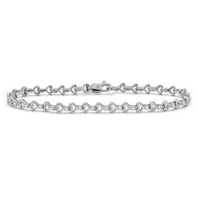 .15 TCW Diamond Sterling Silver Heart Link Bracelet 7 Inches