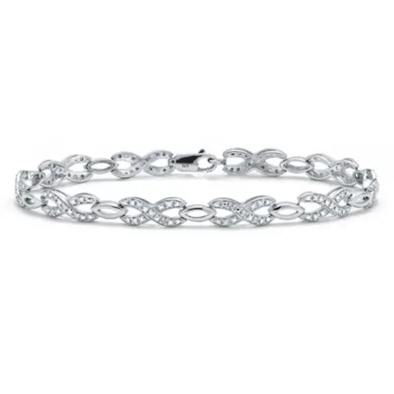 .25 TCW Diamond Sterling Silver Infinity Bracelet 7 Inches