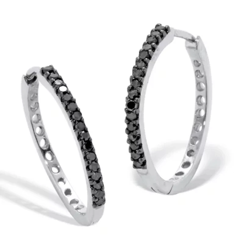 .24 TCW Black Diamond Sterling Silver Hoop Earrings (3/5 inch)