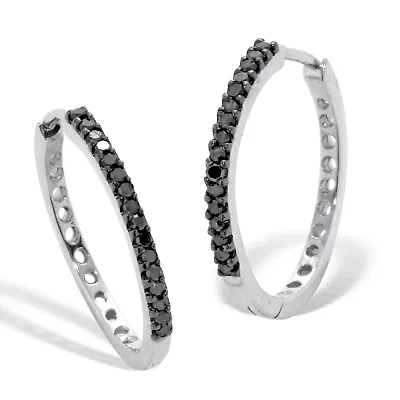 .24 TCW Black Diamond Sterling Silver Hoop Earrings (3/5 inch)