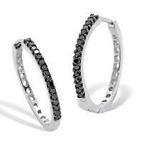 .24 TCW Black Diamond Sterling Silver Hoop Earrings (3/5 inch)