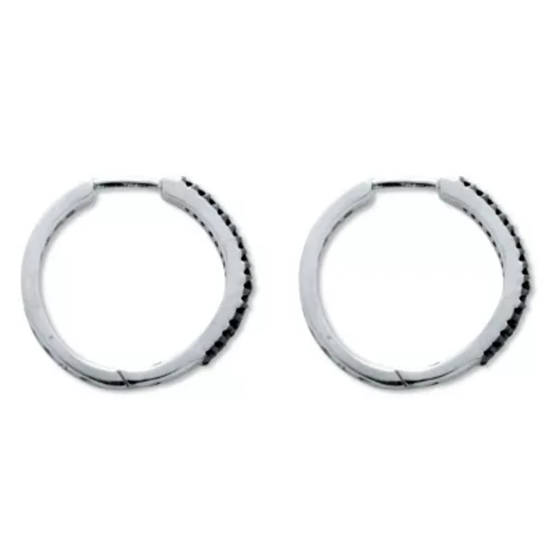 .24 TCW Black Diamond Sterling Silver Hoop Earrings (3/5 inch)
