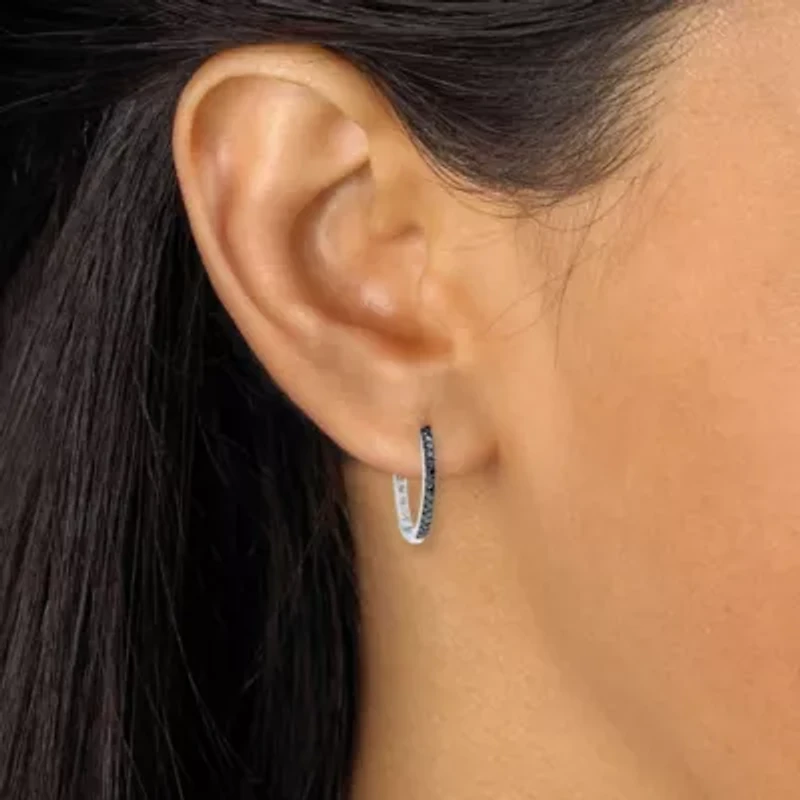 .24 TCW Black Diamond Sterling Silver Hoop Earrings (3/5 inch)