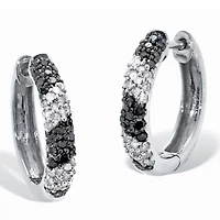 .50 TCW Black and White Diamond Sterling Silver Hoop Earrings (1/2 inch)