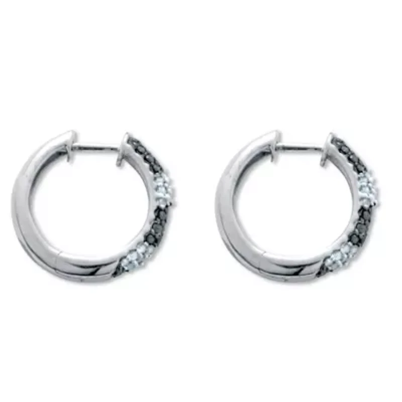 .50 TCW Black and White Diamond Sterling Silver Hoop Earrings (1/2 inch)
