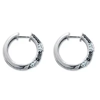 .50 TCW Black and White Diamond Sterling Silver Hoop Earrings (1/2 inch)