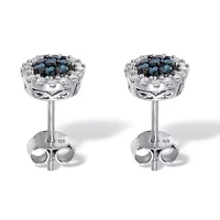 .49 TCW Blue Diamond Sterling Silver Halo Stud Earrings (3/10 inch)