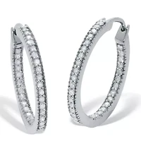 .50 TCW Diamond Sterling Silver Hoop Earrings 7/10 Inch