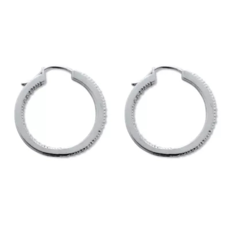 .50 TCW Diamond Sterling Silver Hoop Earrings 7/10 Inch