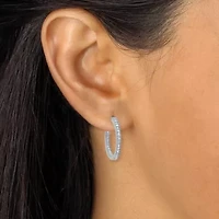 .50 TCW Diamond Sterling Silver Hoop Earrings 7/10 Inch