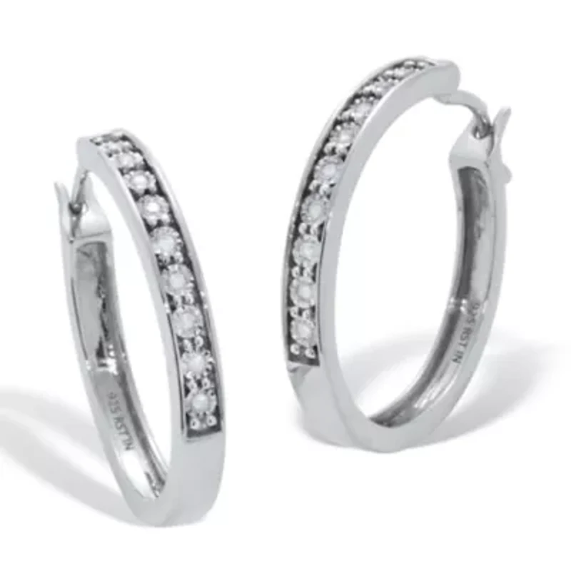 .11 TCW Diamond Sterling Silver Hoop Earrings (8/10 inch)
