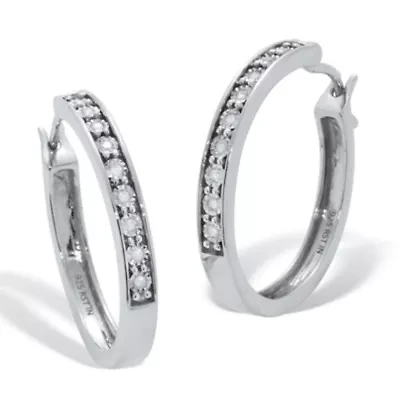 .11 TCW Diamond Sterling Silver Hoop Earrings (8/10 inch)