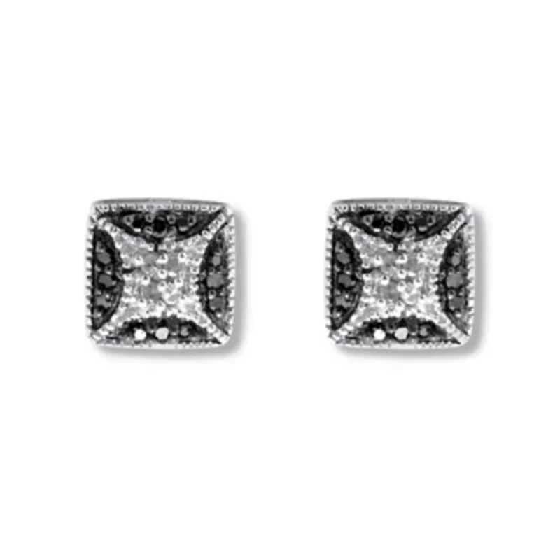 .22 TCW Black and White Diamond Sterling Silver Square Stud Earrings (3/10 inch)