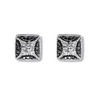.22 TCW Black and White Diamond Sterling Silver Square Stud Earrings (3/10 inch)