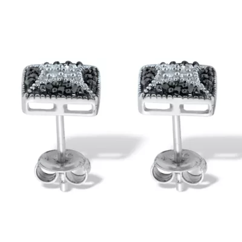 .22 TCW Black and White Diamond Sterling Silver Square Stud Earrings (3/10 inch)