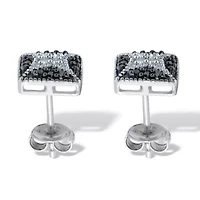 .22 TCW Black and White Diamond Sterling Silver Square Stud Earrings (3/10 inch)