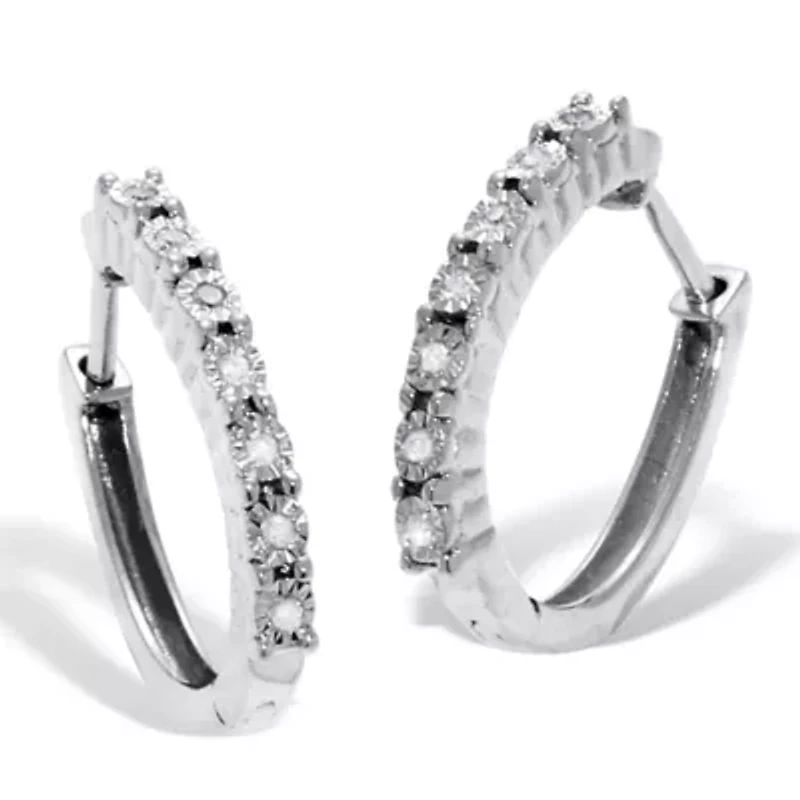 .06 TCW Diamond Sterling Silver Hoop Earrings (1/2 Inch)