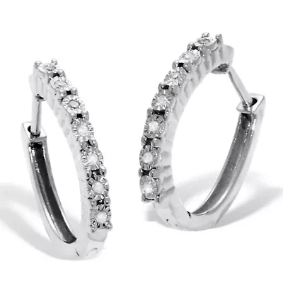 .06 TCW Diamond Sterling Silver Hoop Earrings (1/2 Inch)