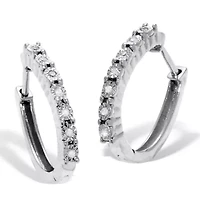 .06 TCW Diamond Sterling Silver Hoop Earrings (1/2 Inch)