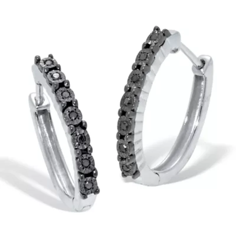 .05 TCW Black Diamond Sterling Silver Hoop Earrings (1/2 inch)