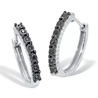 .05 TCW Black Diamond Sterling Silver Hoop Earrings (1/2 inch)