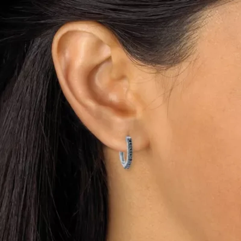 .05 TCW Black Diamond Sterling Silver Hoop Earrings (1/2 inch)