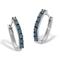 .05 TCW Blue Diamond Sterling Silver Hoop Earrings (1/2 inch)