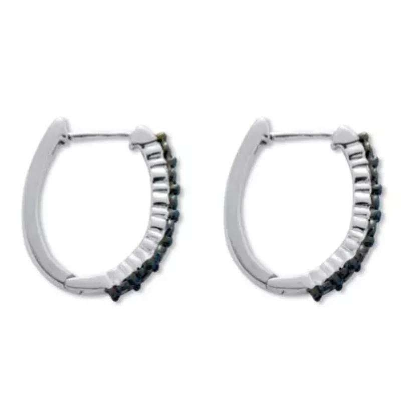 .05 TCW Blue Diamond Sterling Silver Hoop Earrings (1/2 inch)