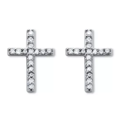 .25 TCW Diamond Sterling Silver Cross Earrings (1/2 inch)