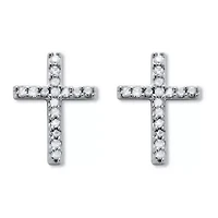 .25 TCW Diamond Sterling Silver Cross Earrings (1/2 inch)