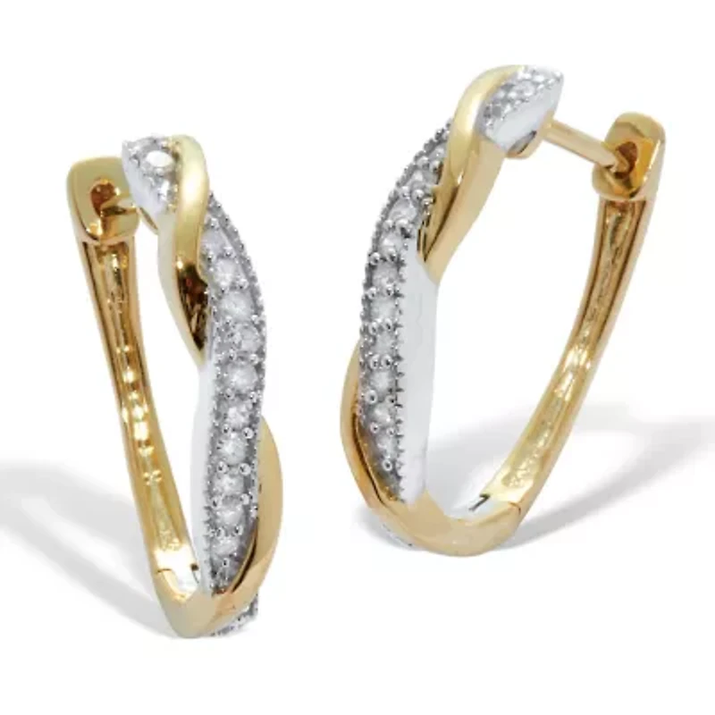 .24 TCW Diamond Sterling Silver Tutone Twist Hoop Earrings (6/10 inch)