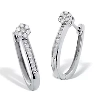 .33 TCW Diamond Sterling Silver Flower Cluster Hoop Earrings (6/10 inch)