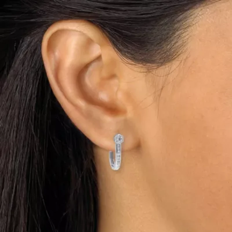 .33 TCW Diamond Sterling Silver Flower Cluster Hoop Earrings (6/10 inch)