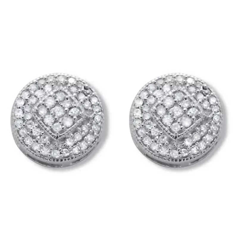 .30 TCW Diamond Sterling Silver Pave Stud Earrings (4/10 inch)