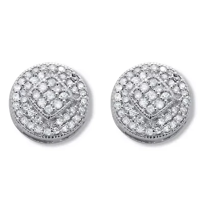 .30 TCW Diamond Sterling Silver Pave Stud Earrings (4/10 inch)