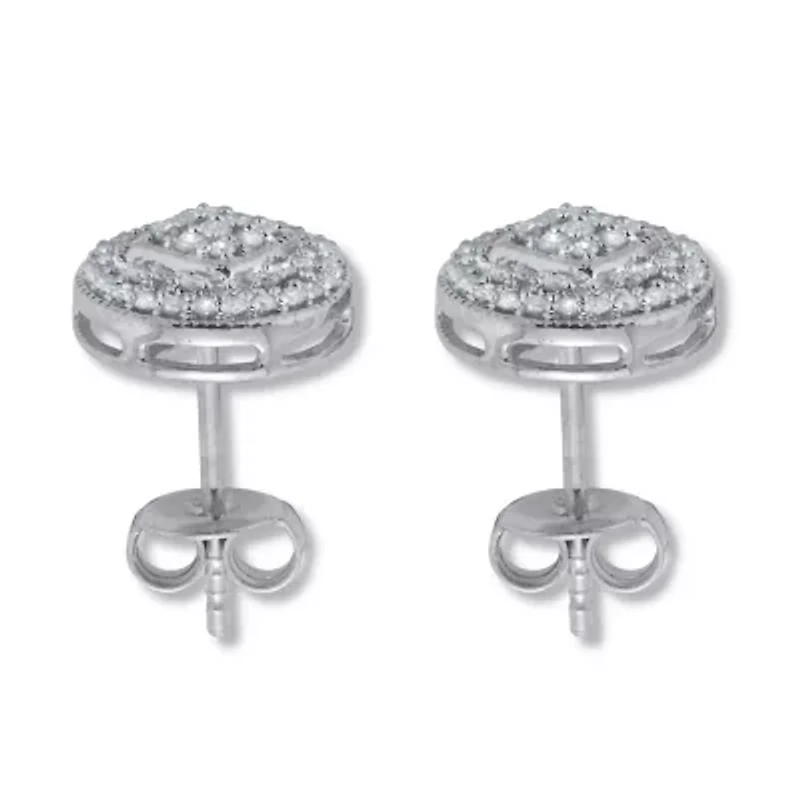.30 TCW Diamond Sterling Silver Pave Stud Earrings (4/10 inch)