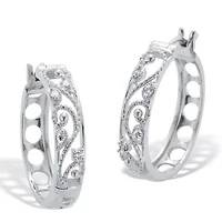 .10 TCW Diamond Sterling Silver Filigree Hoop Earrings (7/10 inch)