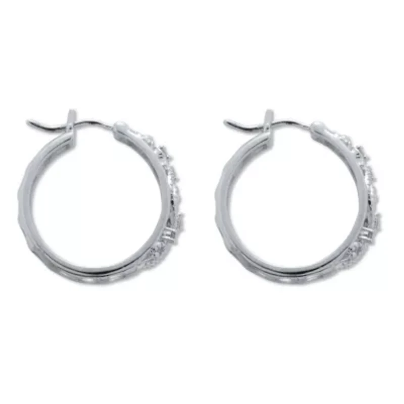 .10 TCW Diamond Sterling Silver Filigree Hoop Earrings (7/10 inch)