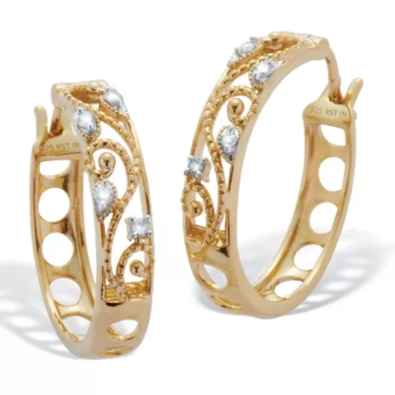 .10 TCW Diamond 18K Gold-Plated Sterling Silver Filigree Hoops (7/10 inch)