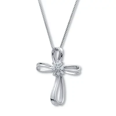 .10 TCW Diamond Sterling Silver Cross Pendant and Chain 18 Inches