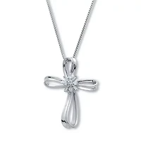 .10 TCW Diamond Sterling Silver Cross Pendant and Chain 18 Inches